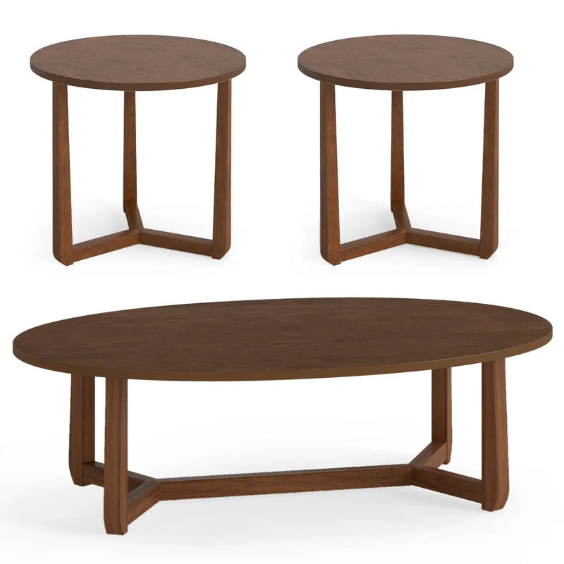 Nesting Coffee Table Set of 3 with Wood Veneered Top and Solid Rubber Wood Legs for Living Room by DirectDeals