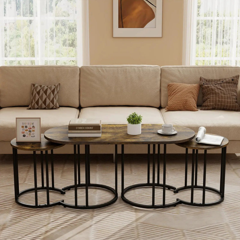 Nesting Coffee Table Set of 3 with Faux Marble Top by DirectDeals