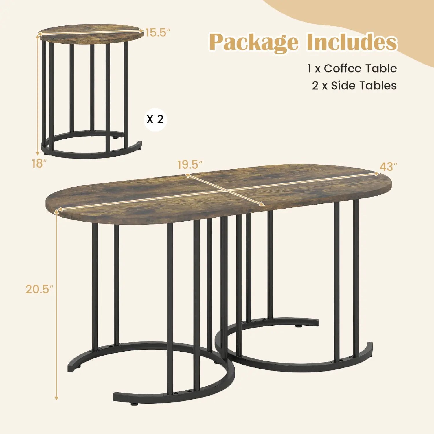 Nesting Coffee Table Set of 3 with Faux Marble Top by DirectDeals