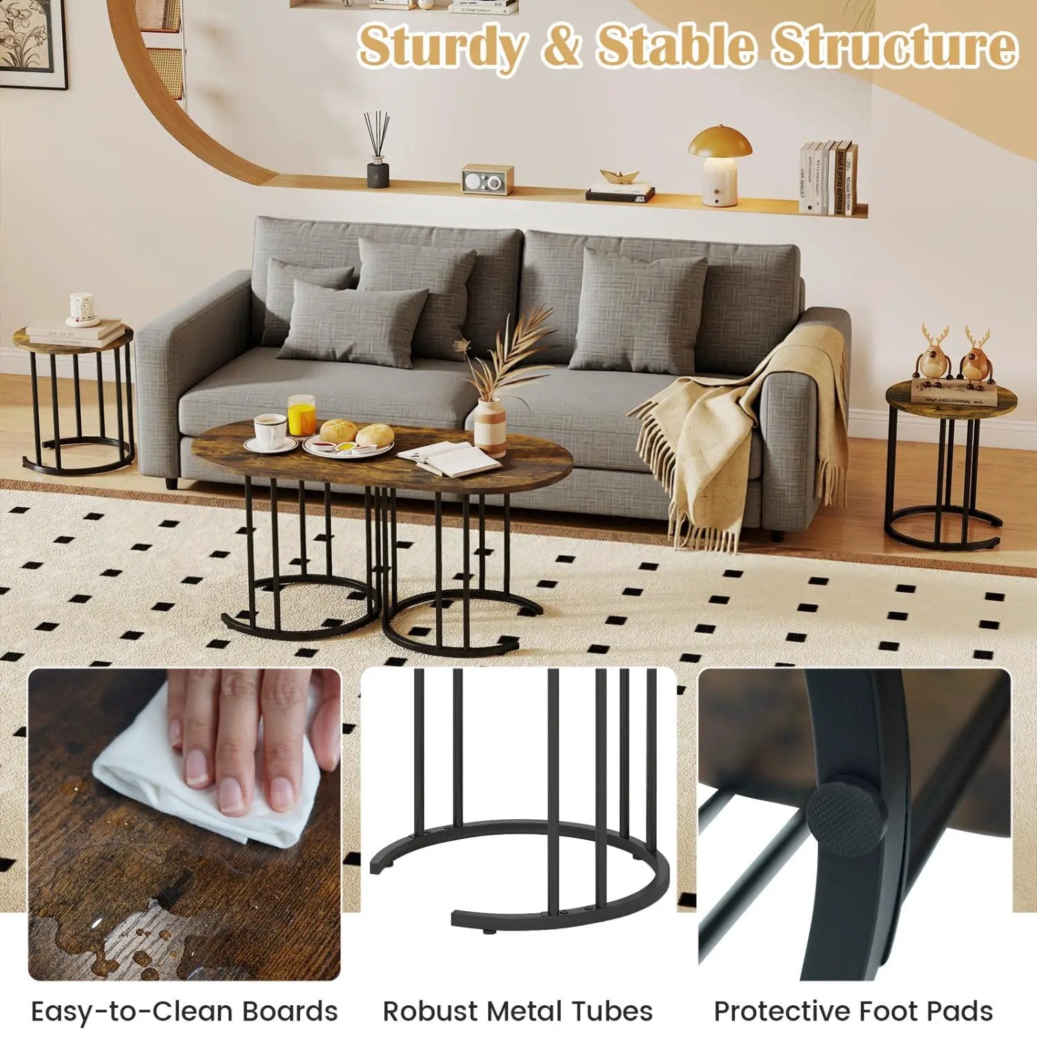 Nesting Coffee Table Set of 3 with Faux Marble Top by DirectDeals