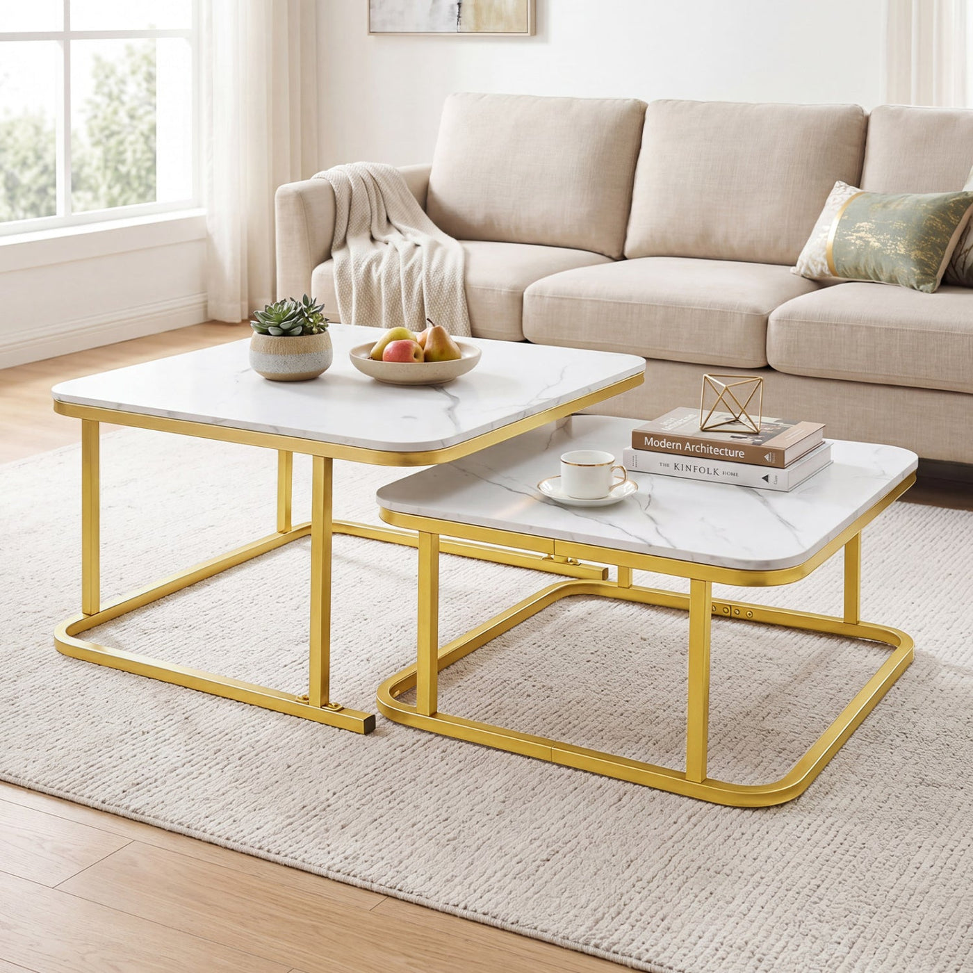 Nesting Coffee Table Set of 2 with Faux Marble Top by DirectDeals