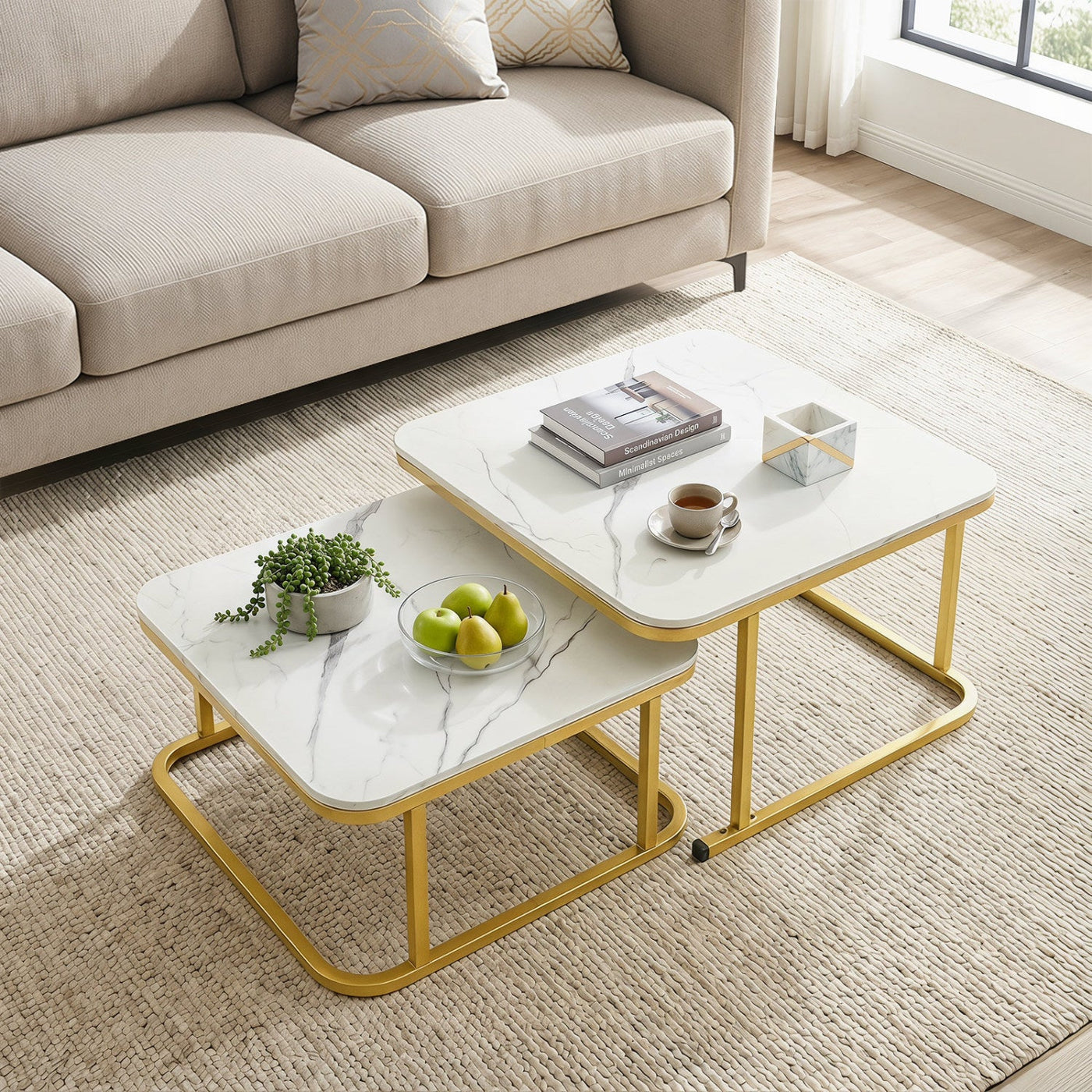Nesting Coffee Table Set of 2 with Faux Marble Top by DirectDeals