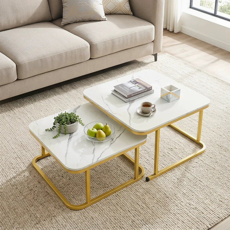 Nesting Coffee Table Set of 2 with Faux Marble Top by DirectDeals