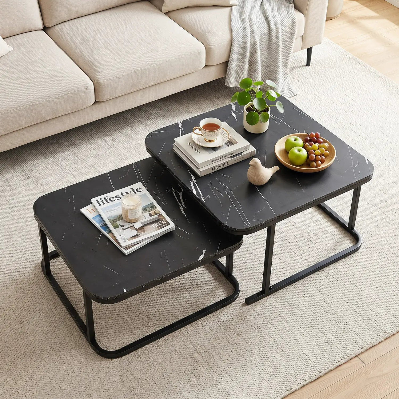 Nesting Coffee Table Set of 2 with Faux Marble Top by DirectDeals