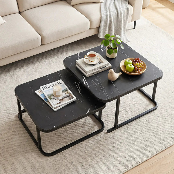 Nesting Coffee Table Set of 2 with Faux Marble Top