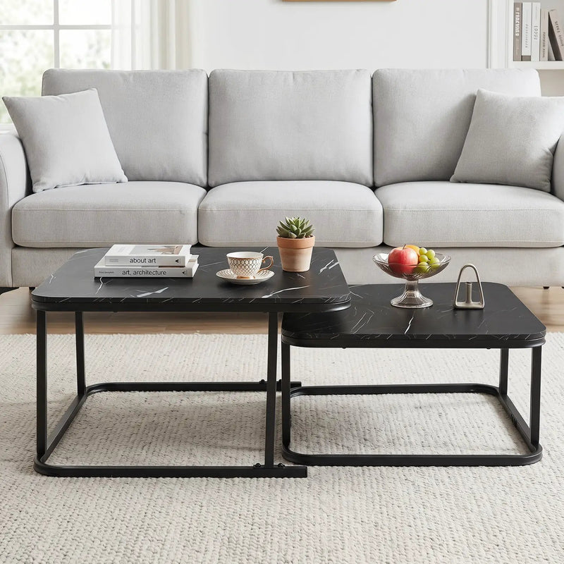 Nesting Coffee Table Set of 2 with Faux Marble Top by DirectDeals
