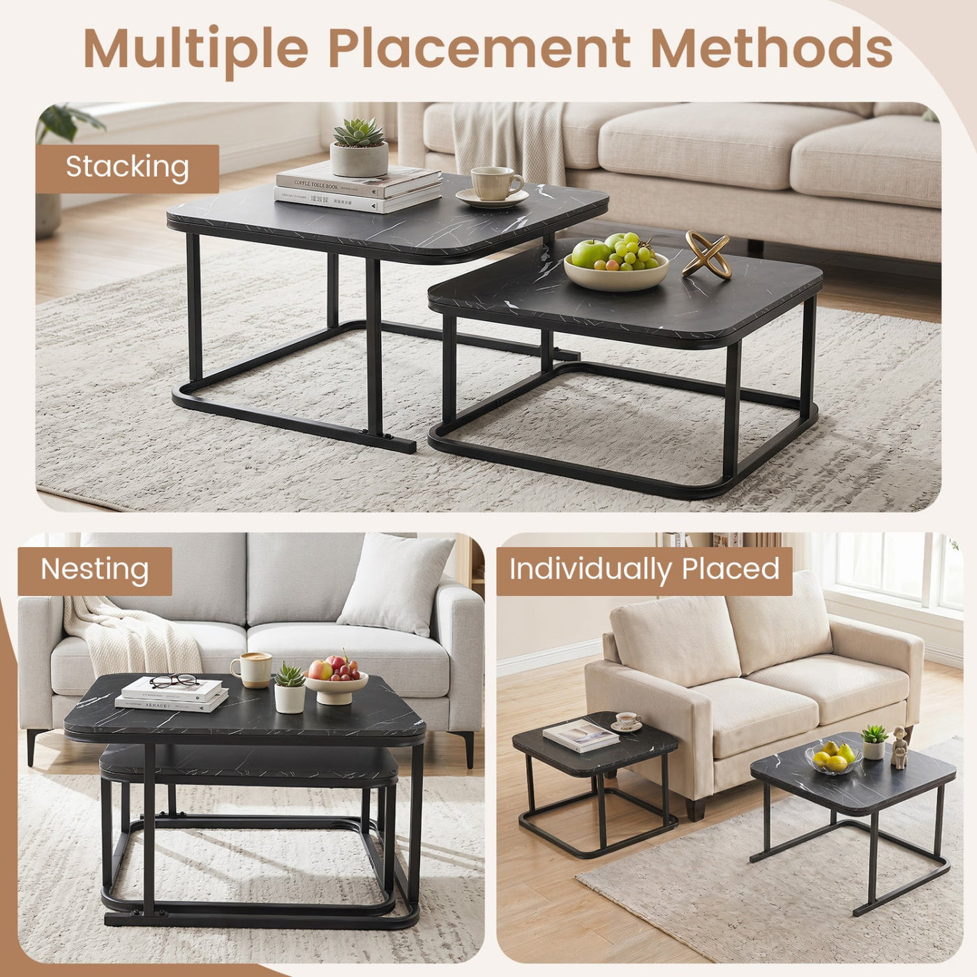 Nesting Coffee Table Set of 2 with Faux Marble Top by DirectDeals