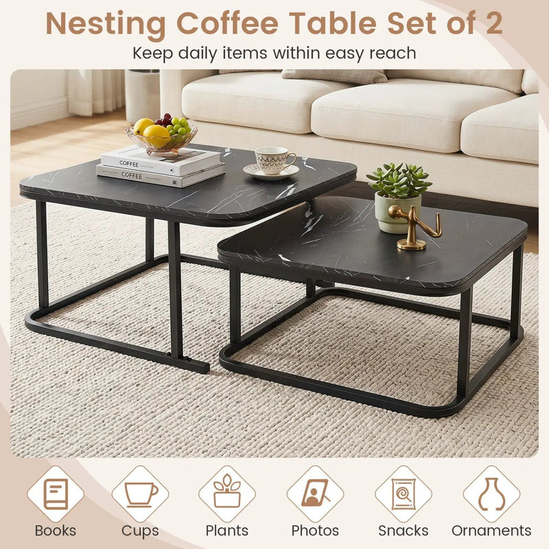 Nesting Coffee Table Set of 2 with Faux Marble Top by DirectDeals