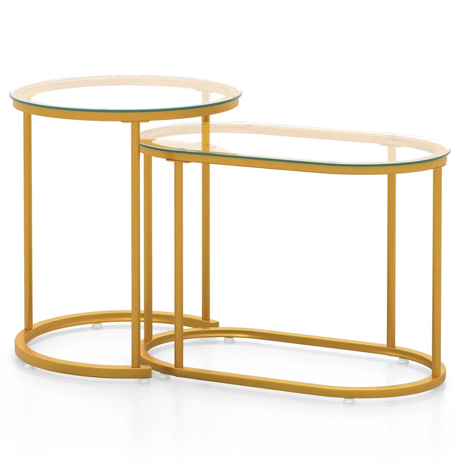 Nesting Coffee Table Set of 2 with Tempered Glass Tabletop-Golden by DirectDeals