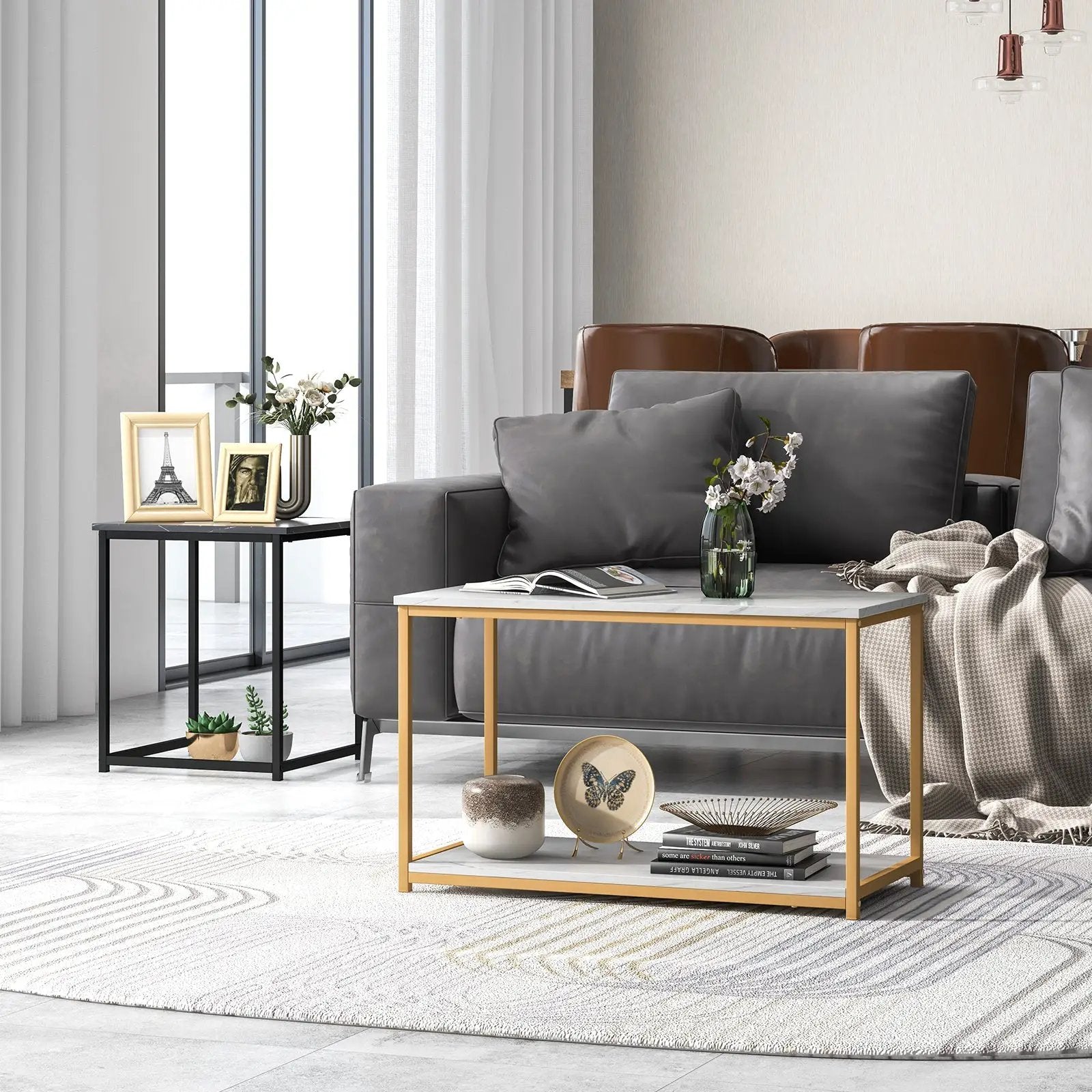 Nesting Coffee Table Set of 3-Black by DirectDeals