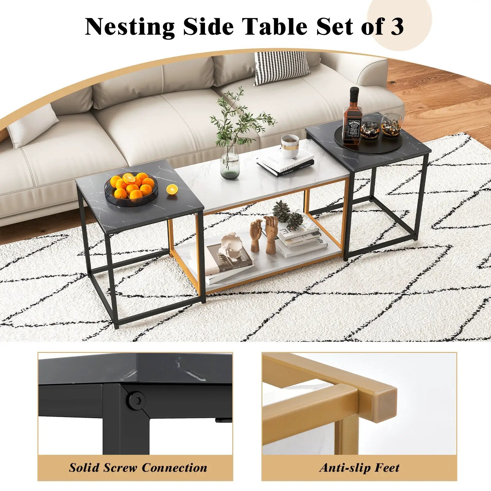 Nesting Coffee Table Set of 3-Black by DirectDeals