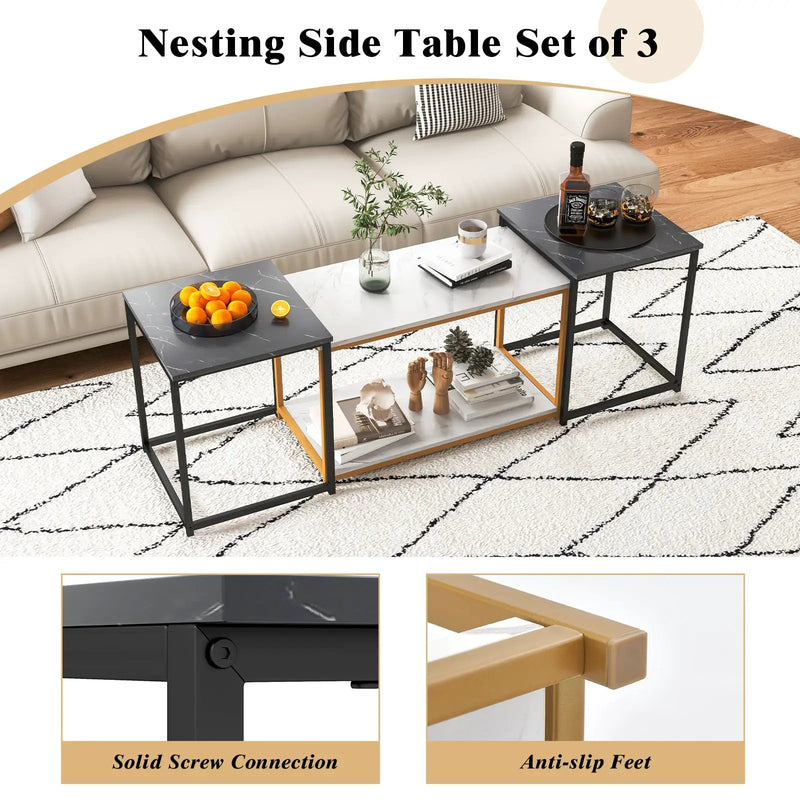 Nesting Coffee Table Set of 3-Black by DirectDeals