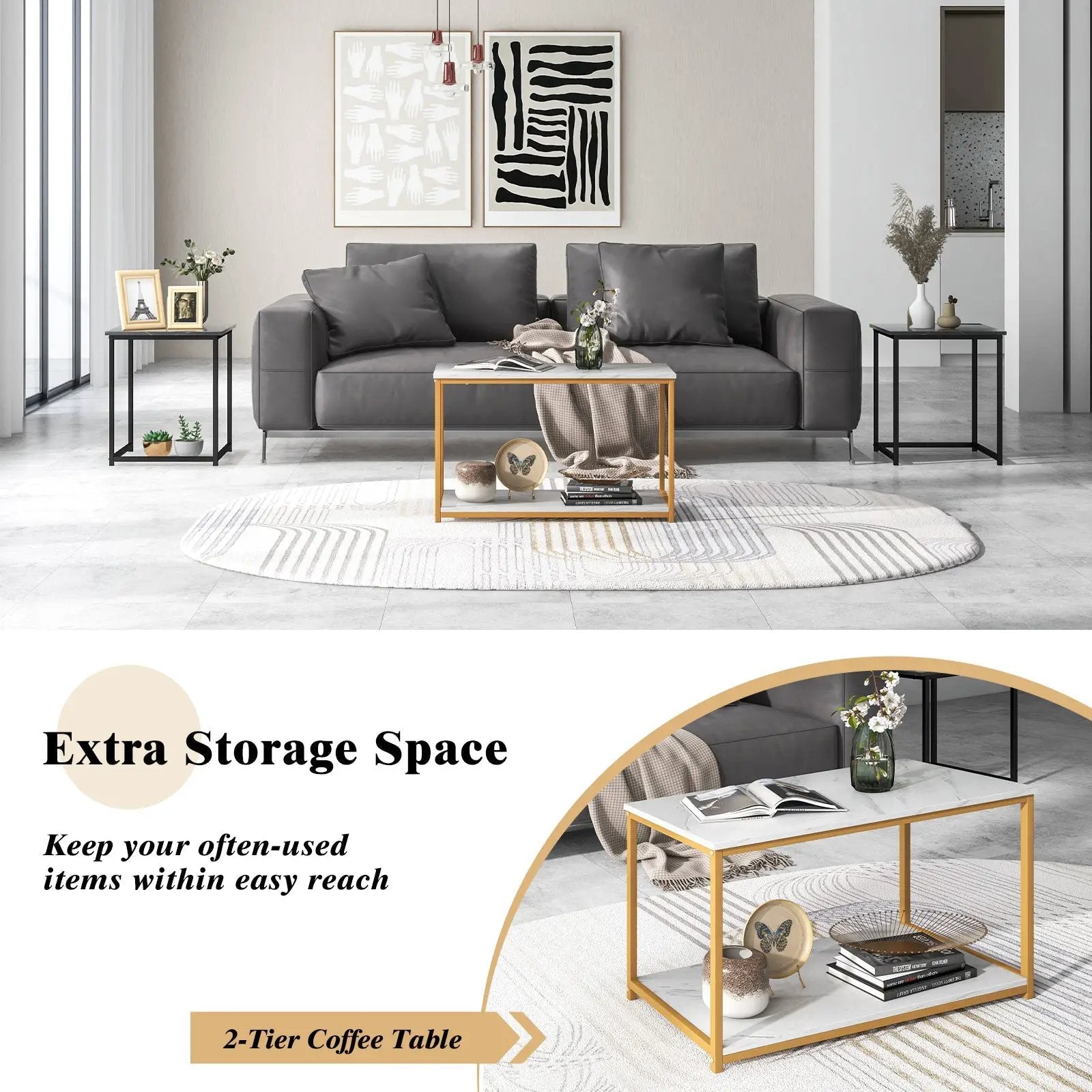 Nesting Coffee Table Set of 3-Black by DirectDeals