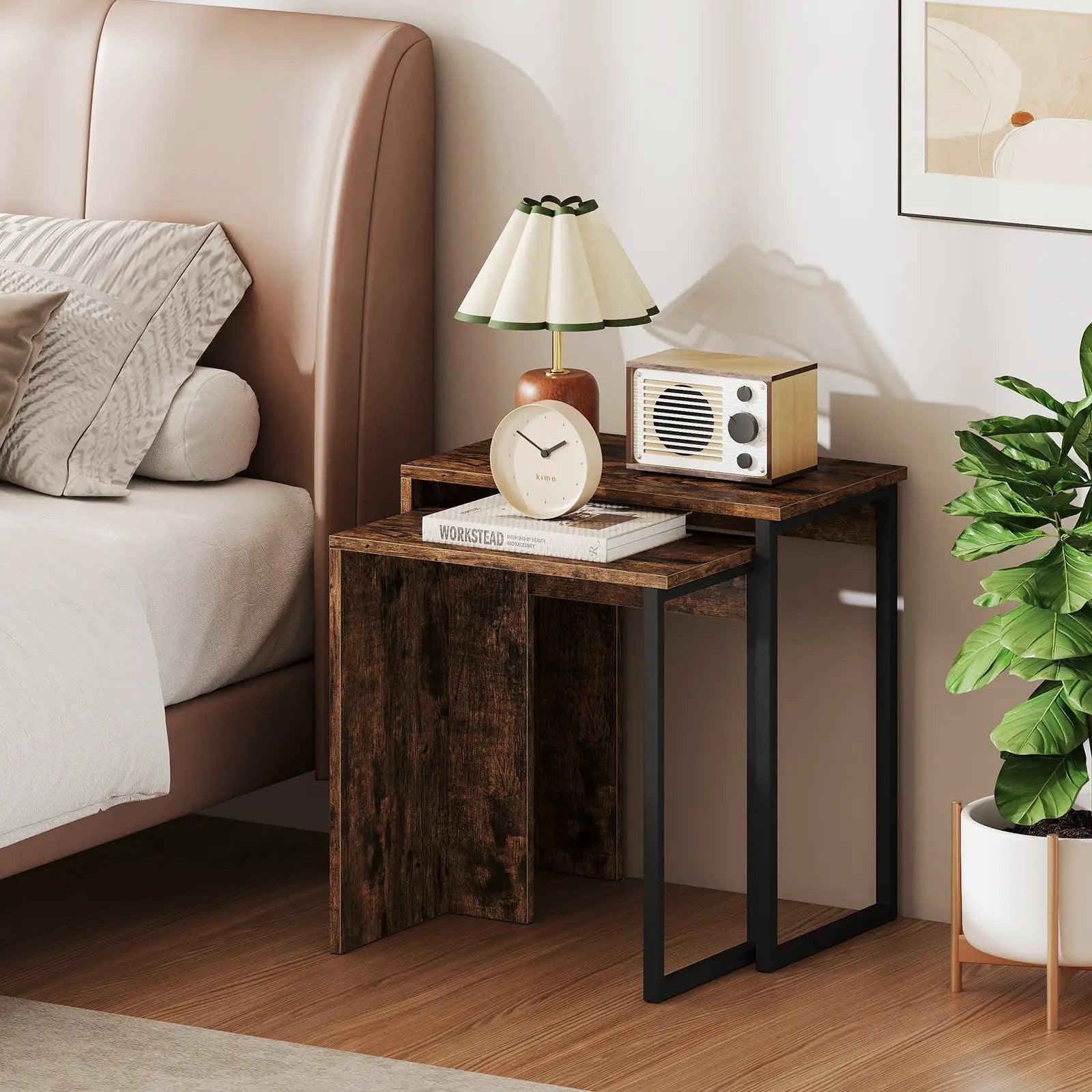2-in-1 Nesting Coffee Table Set of 2 for Living Room and Bedroom-Rustic Brown by DirectDeals