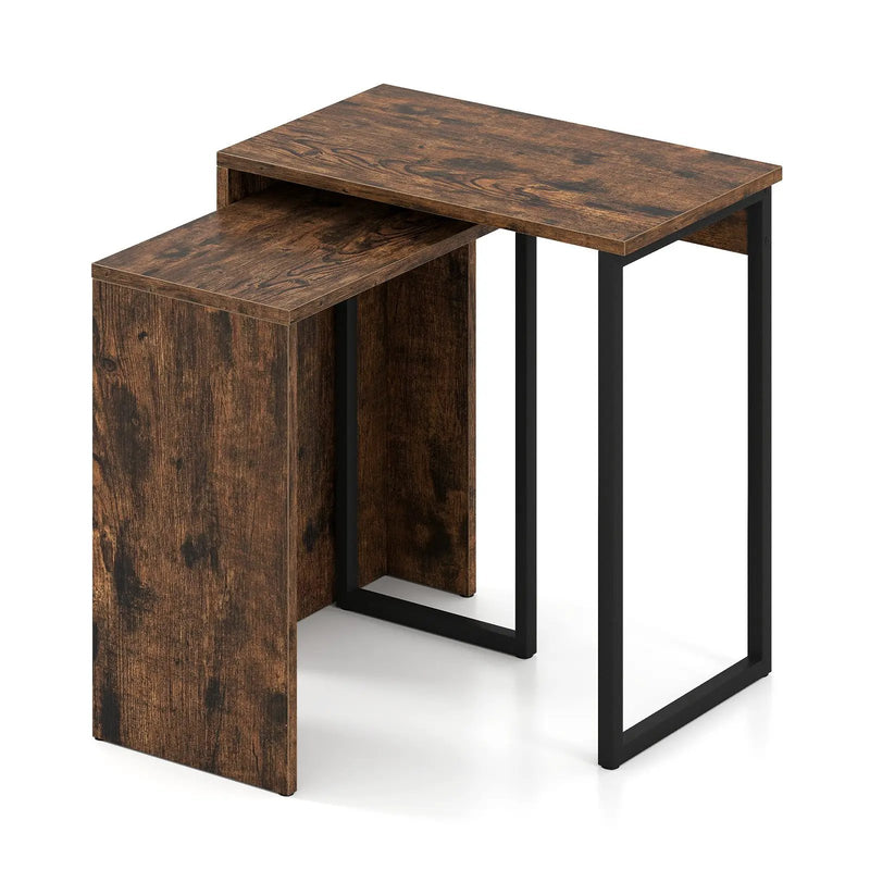 2-in-1 Nesting Coffee Table Set of 2 for Living Room and Bedroom-Rustic Brown by DirectDeals