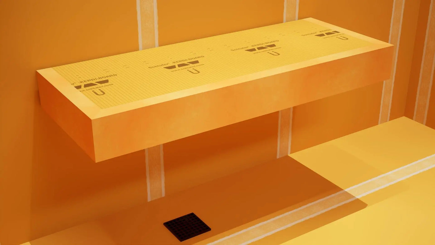 The Original Floating Shower Bench Kit­™ with Orange Waterproof Board & Original Shower Bench Bracket® by The Original Granite Bracket