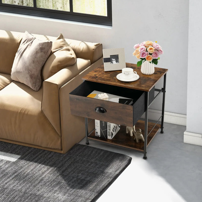 2 Tiers Nightstand with Open Storage Shelf for Living Room Bedroom by DirectDeals
