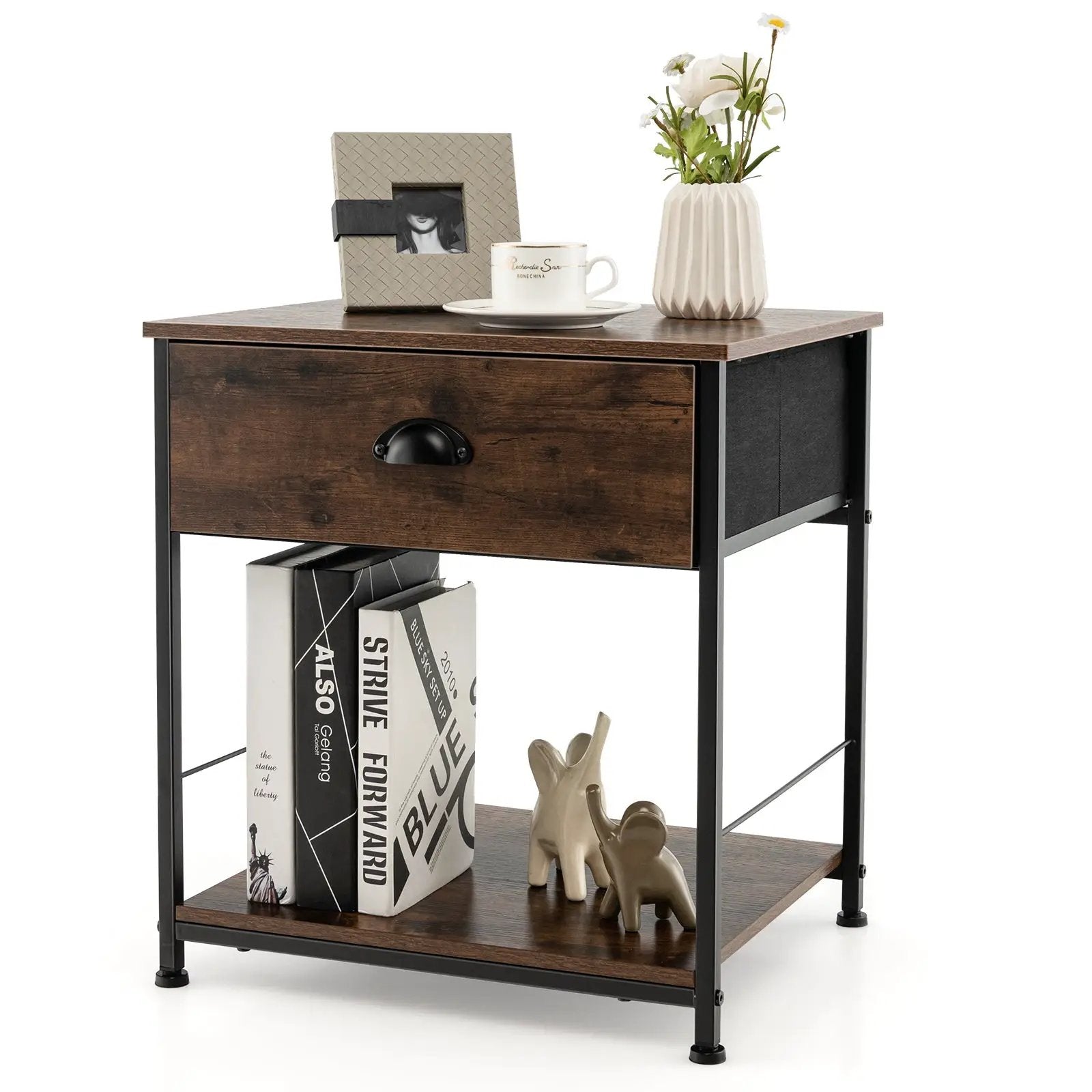 2 Tiers Nightstand with Open Storage Shelf for Living Room Bedroom by DirectDeals
