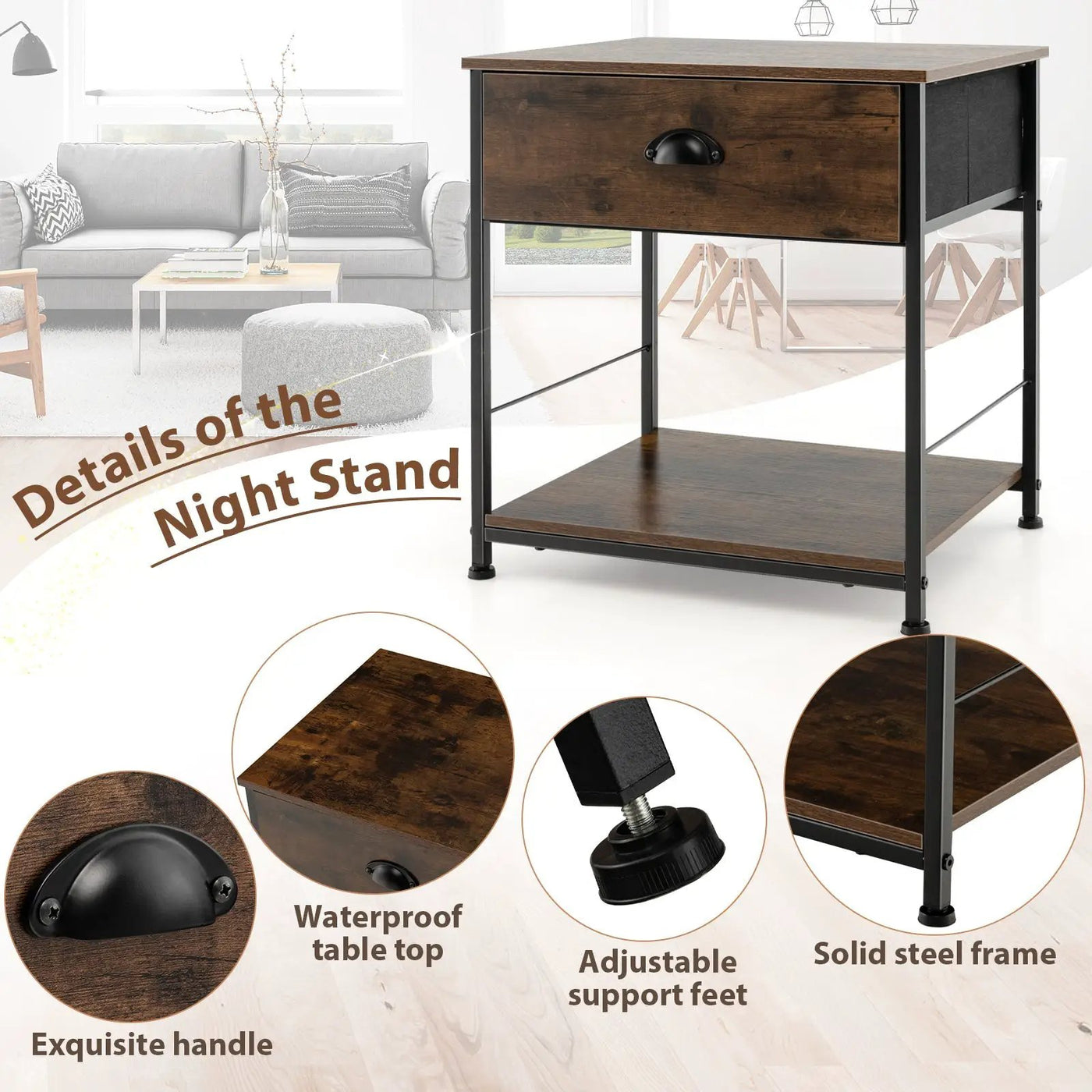 2 Tiers Nightstand with Open Storage Shelf for Living Room Bedroom by DirectDeals