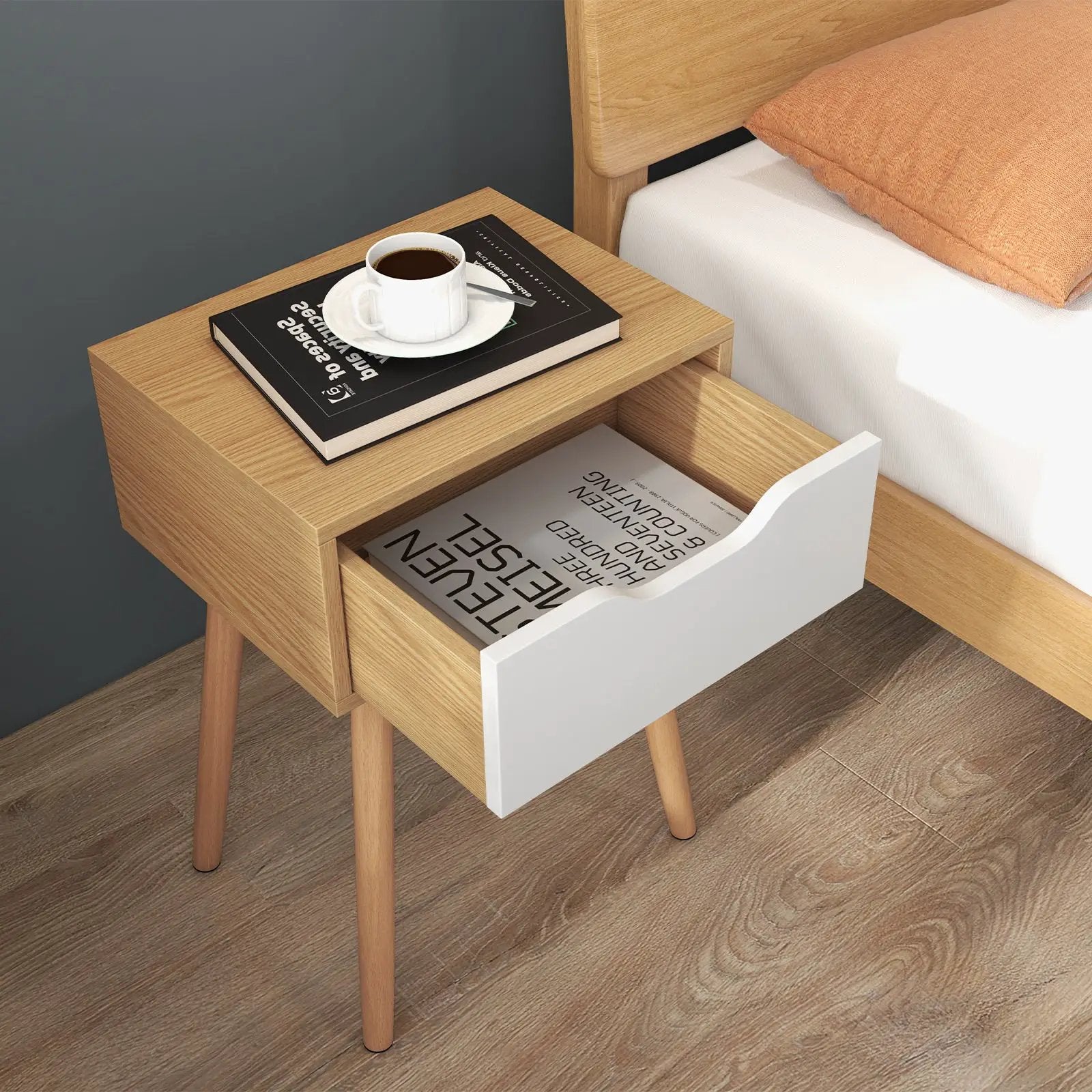 Set of 1/2 Modern Nightstand with Storage Drawer for Bedroom Living Room by DirectDeals