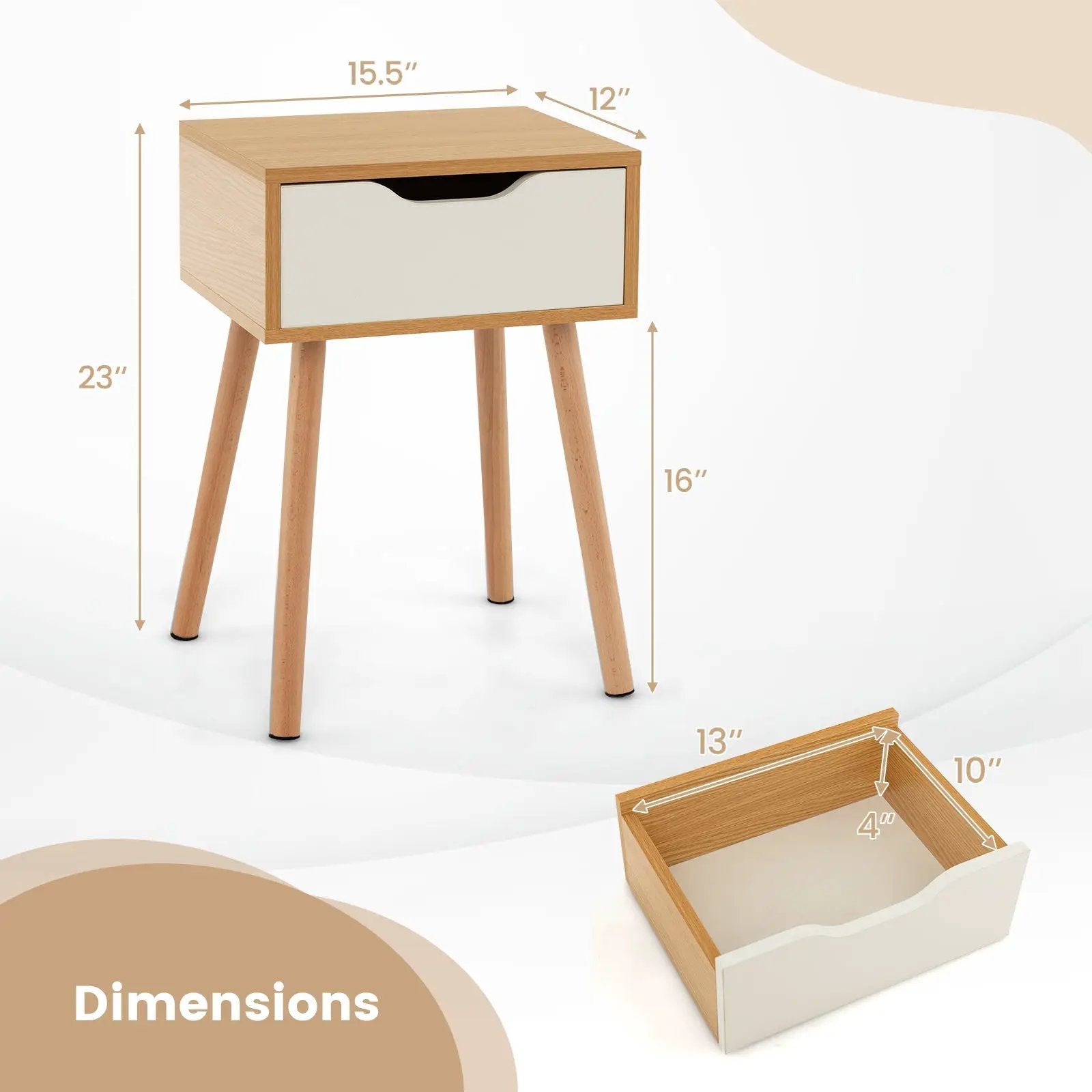 Set of 1/2 Modern Nightstand with Storage Drawer for Bedroom Living Room by DirectDeals