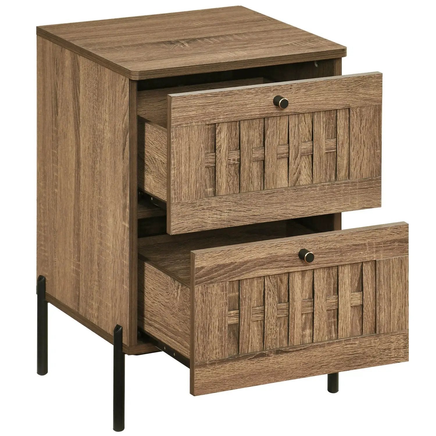 Nightstand Mid Century Modern End Table with Storage Drawers-Rustic Brown by DirectDeals