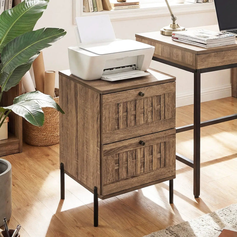 Nightstand Mid Century Modern End Table with Storage Drawers-Rustic Brown by DirectDeals