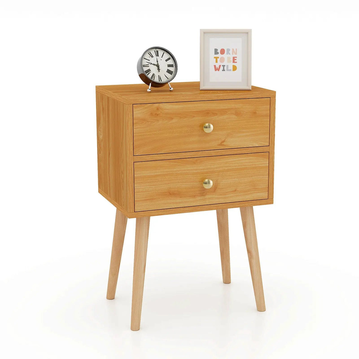 Modern Nightstand Bedside Table Mid Century with 2 Drawers-Natural by DirectDeals