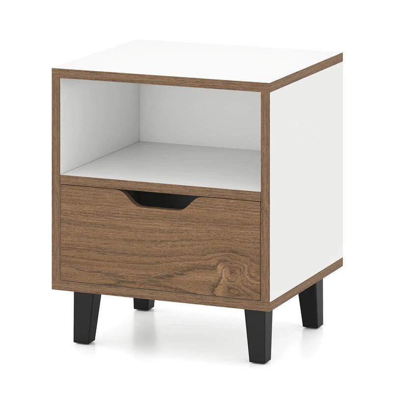 Nightstand with Drawer and Open Storage Shelf for Bedroom-White by DirectDeals