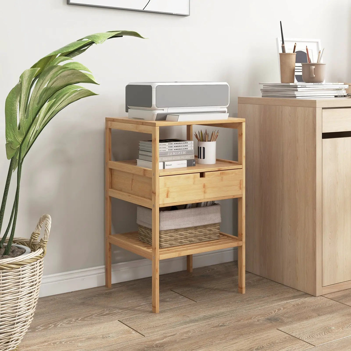 Bamboo Nightstand with Storage Drawer and Slatted Shelf by DirectDeals