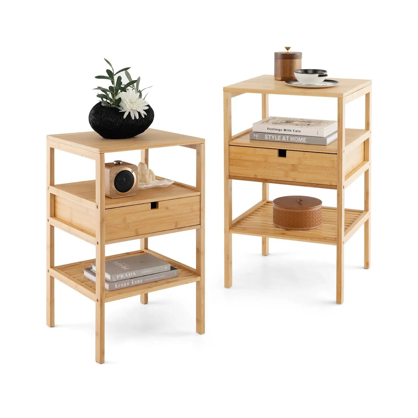 Bamboo Nightstand with Storage Drawer and Slatted Shelf by DirectDeals