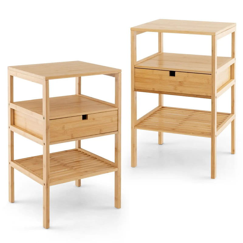 Bamboo Nightstand with Storage Drawer and Slatted Shelf by DirectDeals