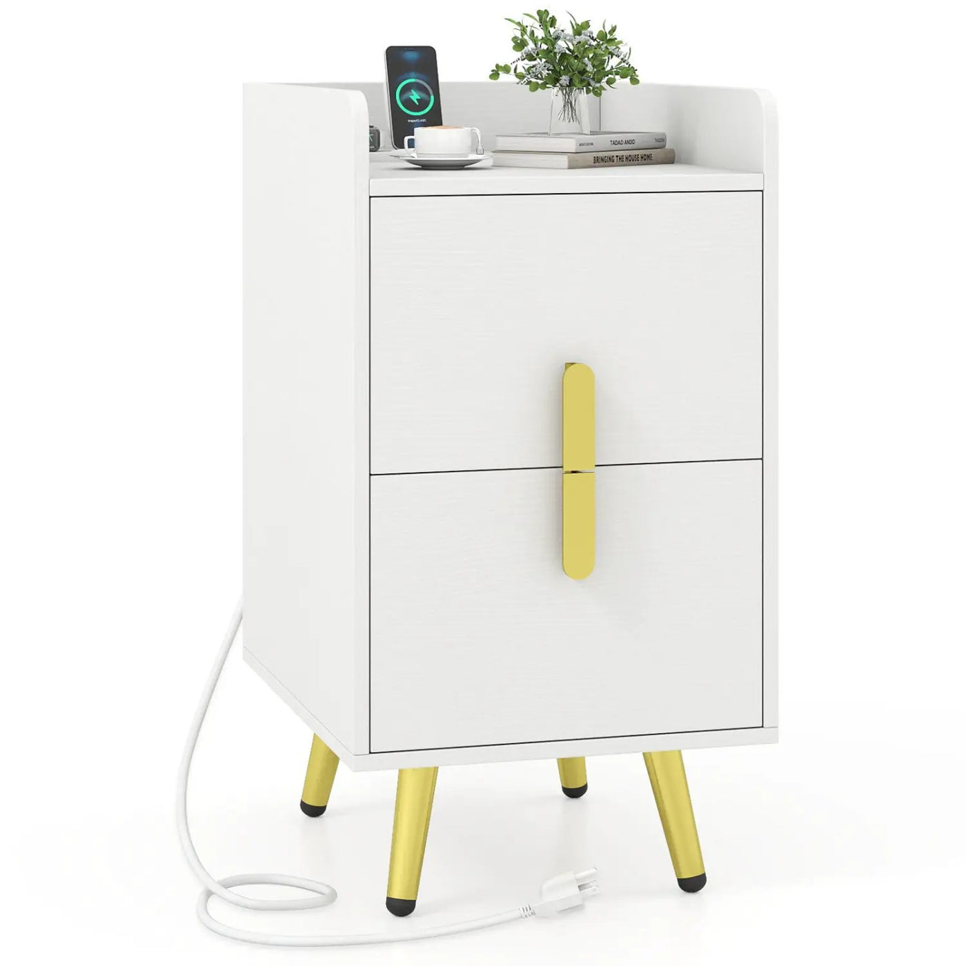Nightstand Side Tables with 2 Drawers and 2 USB Ports by DirectDeals