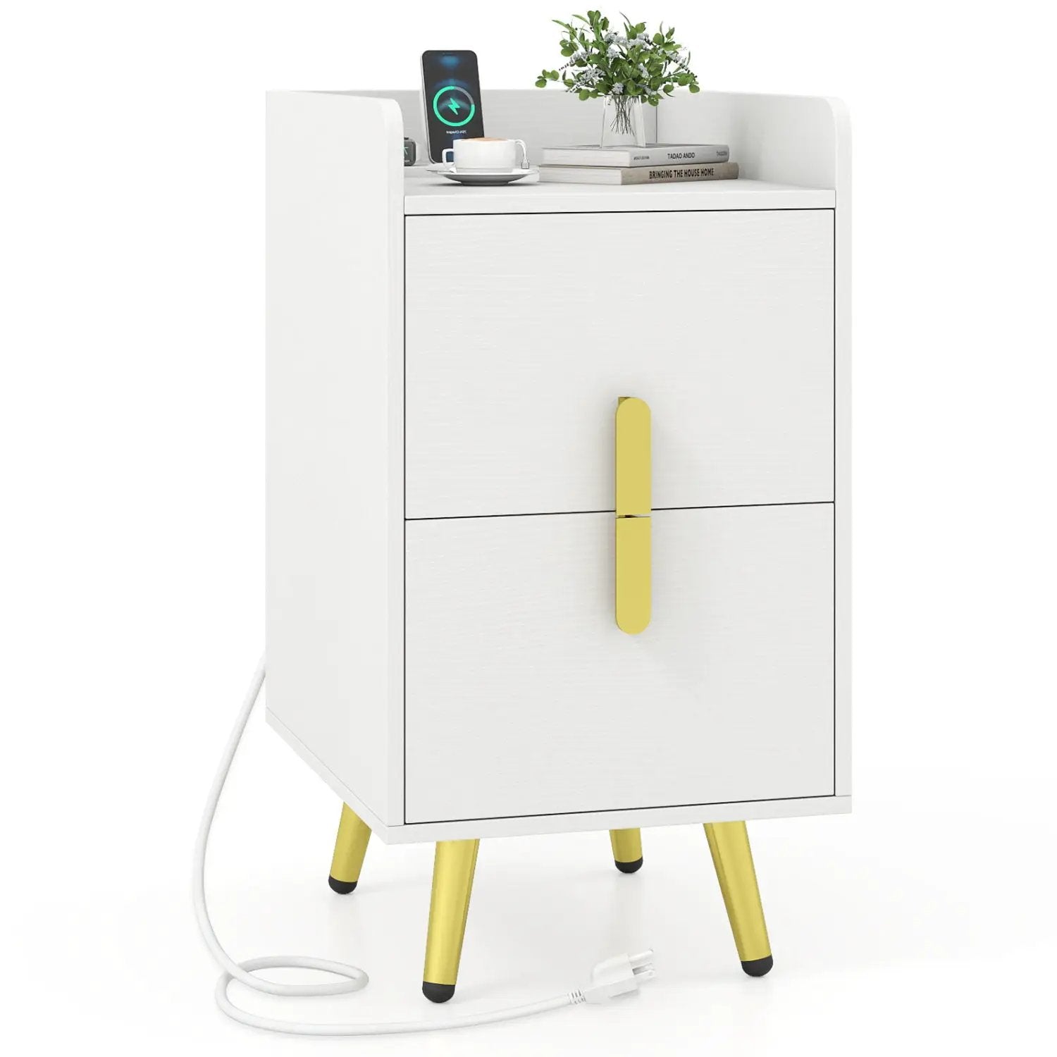 Nightstand Side Tables with 2 Drawers and 2 USB Ports by DirectDeals