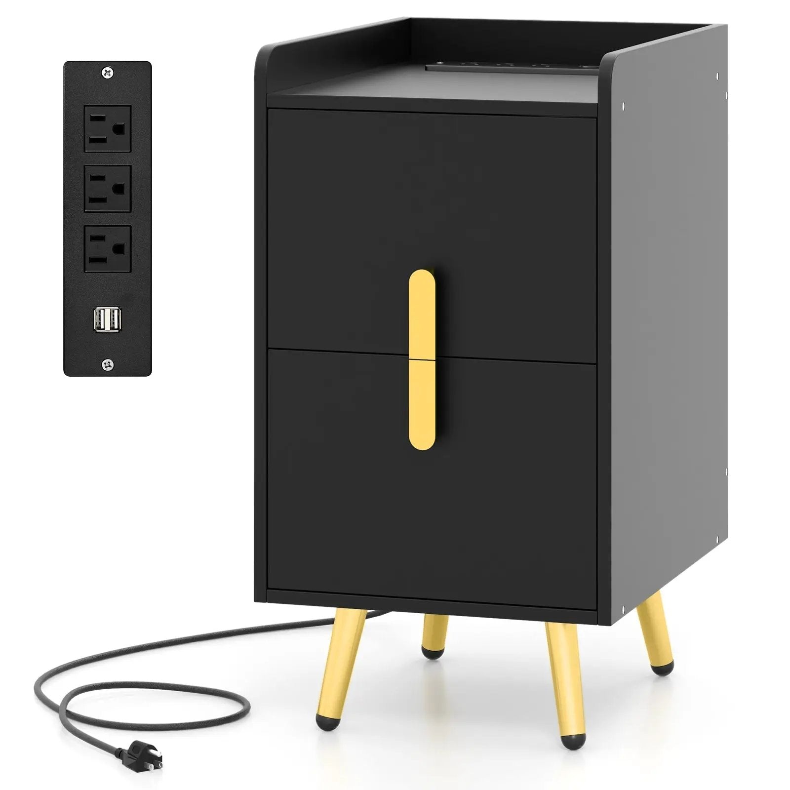 Nightstand Side Tables with 2 Drawers and 2 USB Ports by DirectDeals