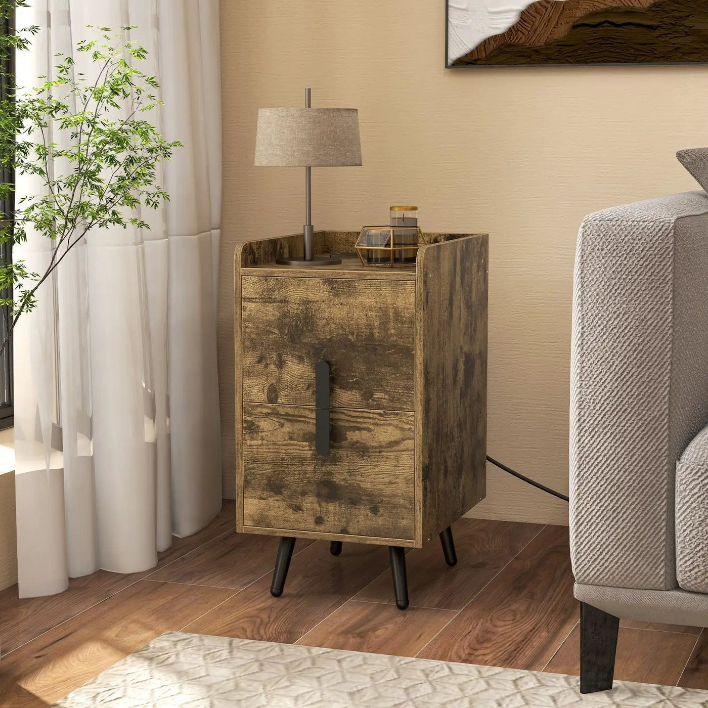 Nightstand Side Tables with 2 Drawers and 2 USB Ports by DirectDeals