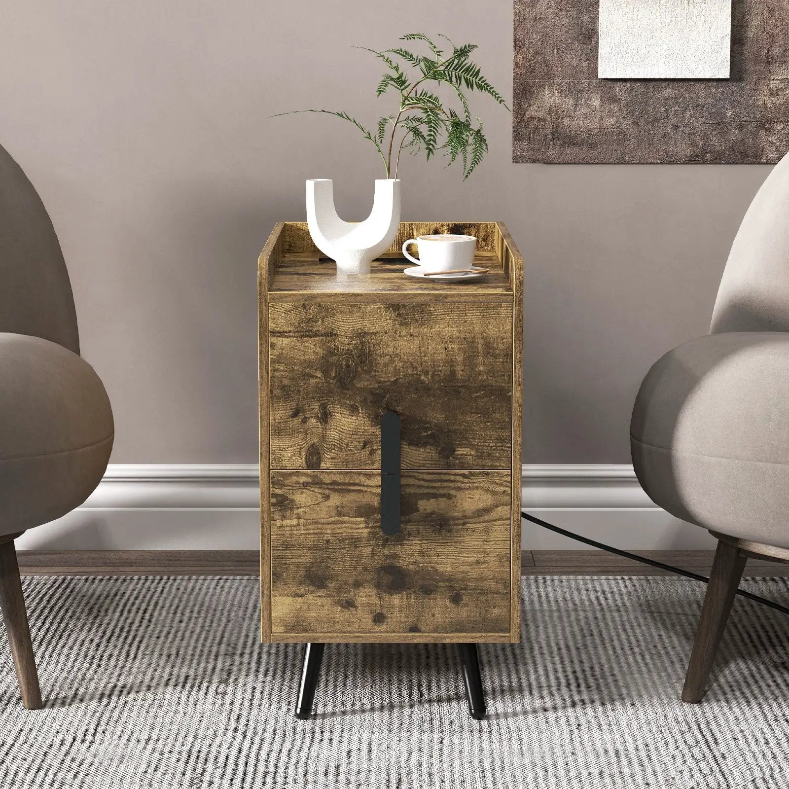 Nightstand Side Tables with 2 Drawers and 2 USB Ports by DirectDeals