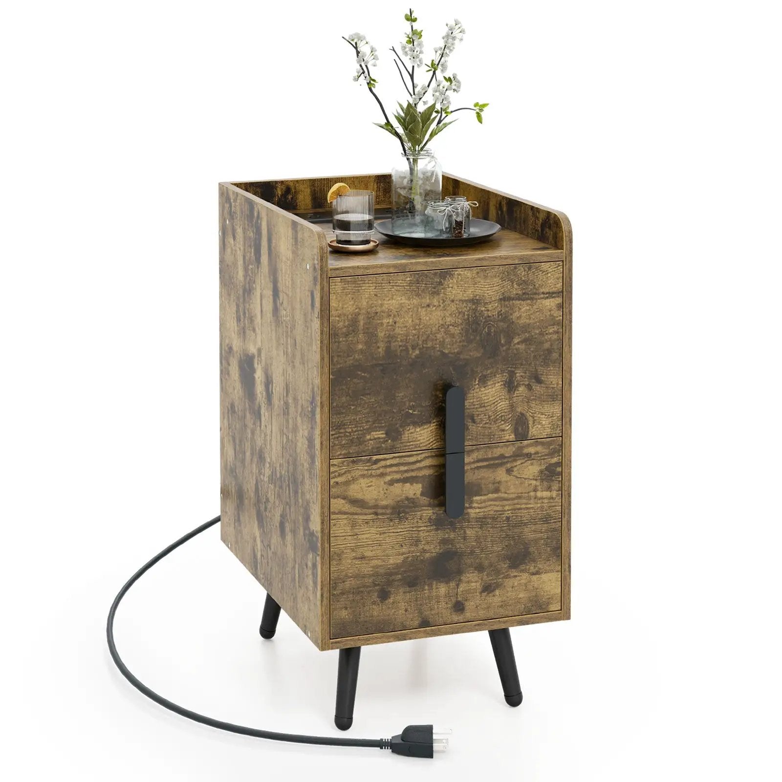 Nightstand Side Tables with 2 Drawers and 2 USB Ports by DirectDeals