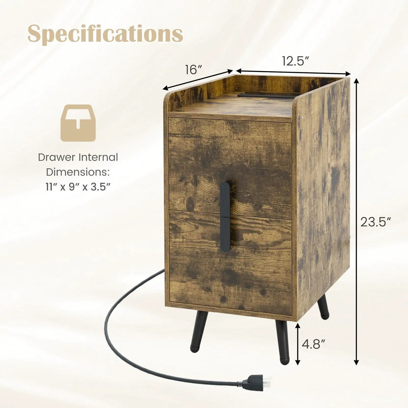 Nightstand Side Tables with 2 Drawers and 2 USB Ports by DirectDeals