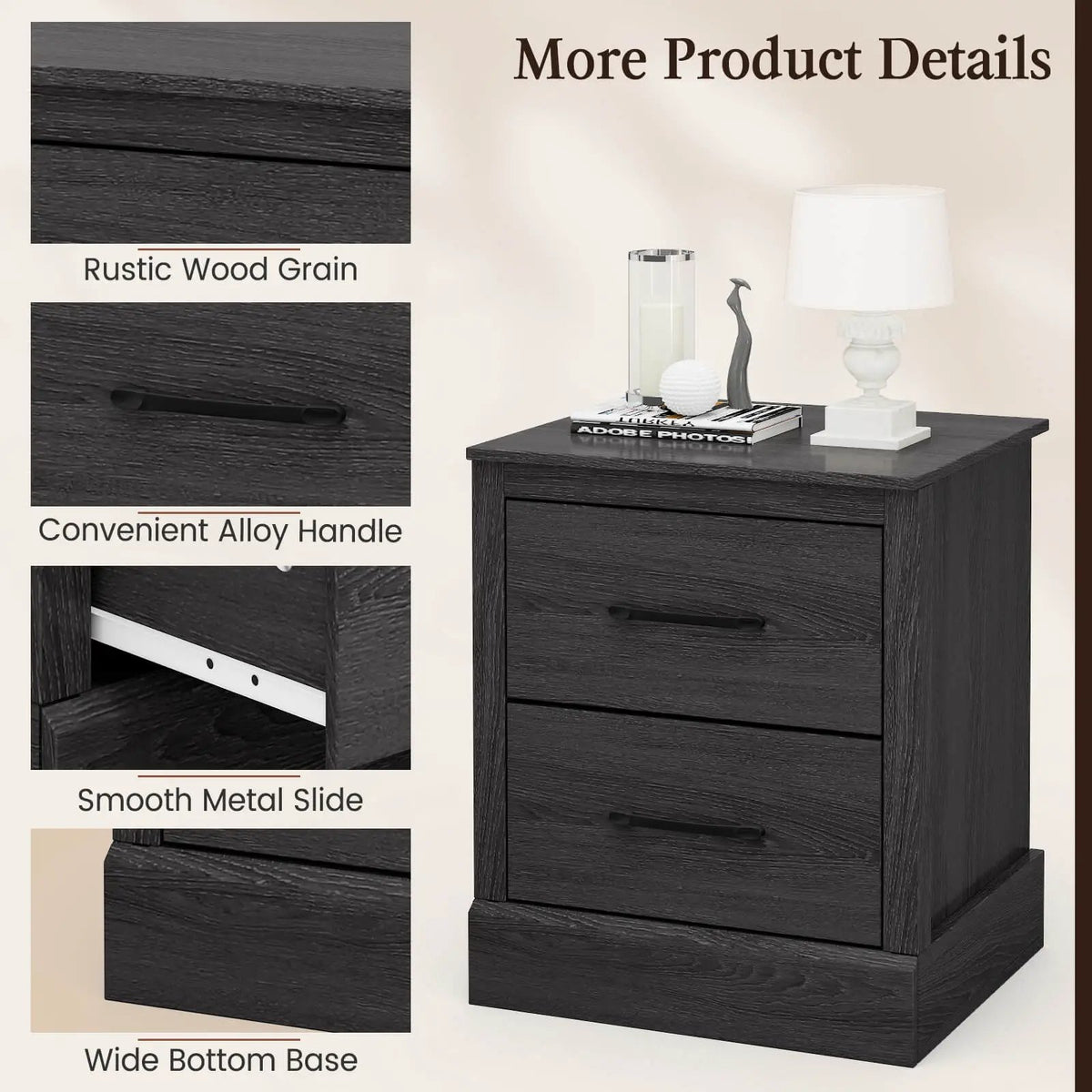Wood Compact Floor Nightstand with Storage Drawers by DirectDeals