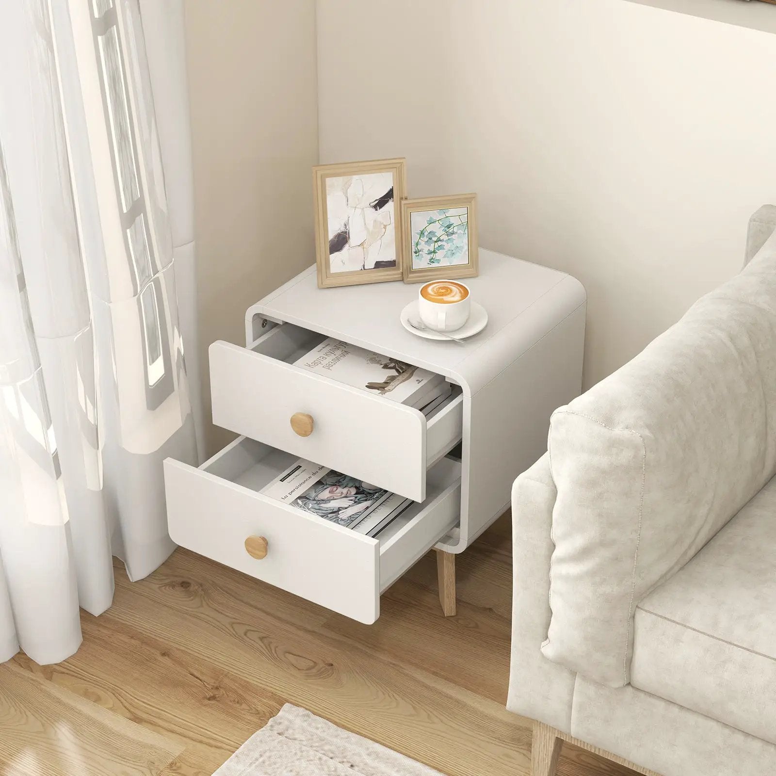 Nightstand with 2 Drawers Solid Rubber Wood Legs by DirectDeals