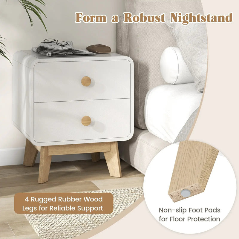 Nightstand with 2 Drawers Solid Rubber Wood Legs by DirectDeals