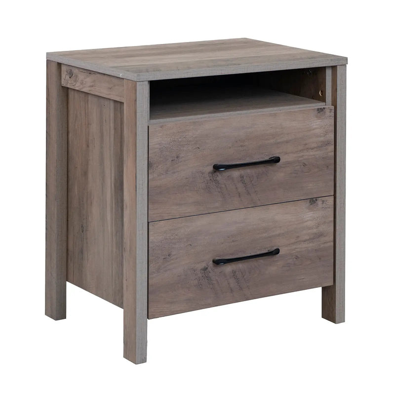 Nightstand with 2 Drawers Farmhouse Bed Side Table with Open Storage Shelf-Grey by DirectDeals