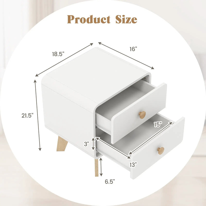 Nightstand with 2 Drawers Solid Rubber Wood Legs by DirectDeals