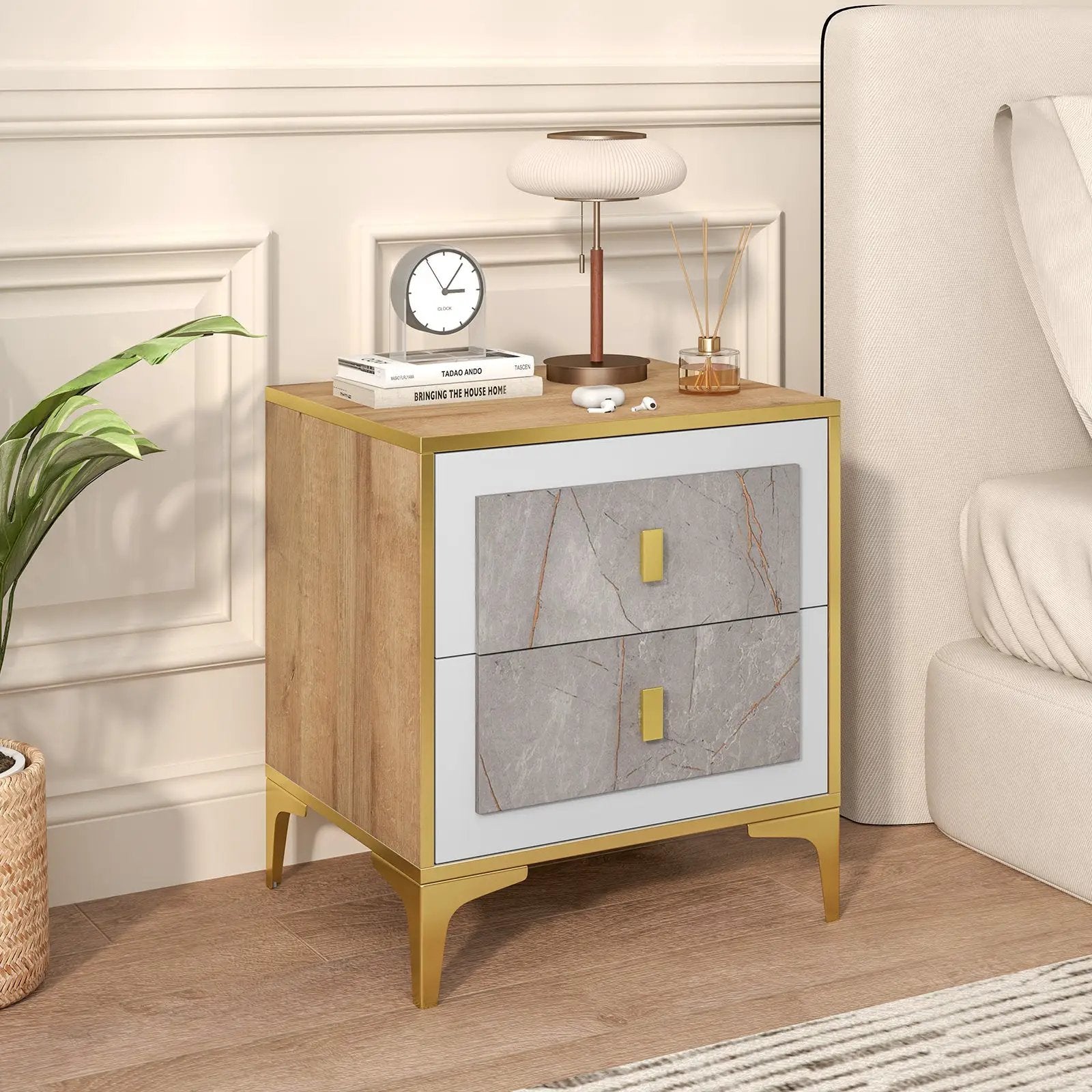 Nightstand with 2 Pull-out Drawers for Living Room Bedroom by DirectDeals