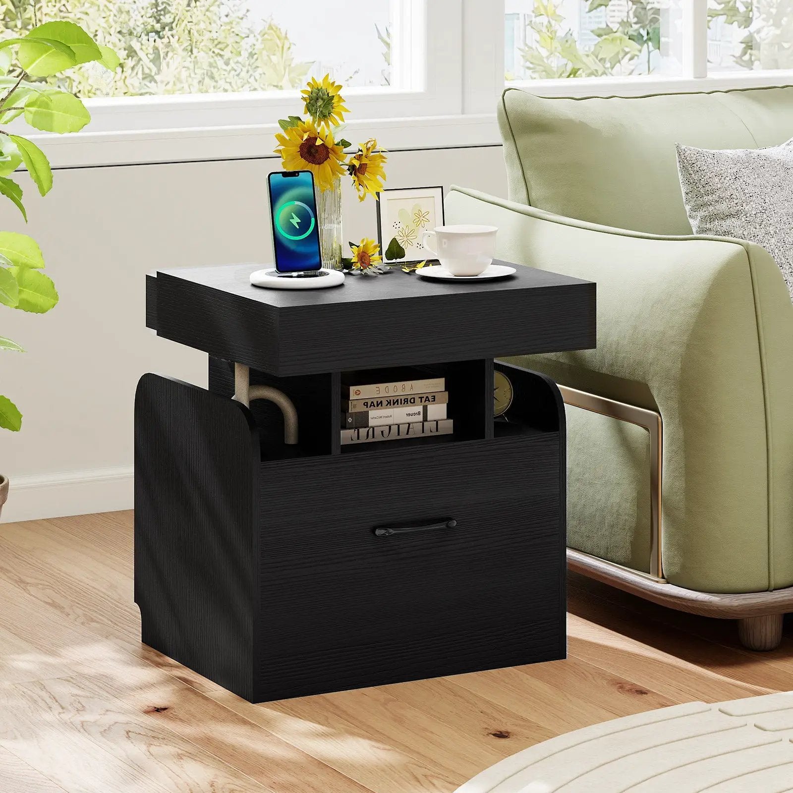 Nightstand with Charging Station Modern Bedside Table for Living Room Bedroom Office by DirectDeals