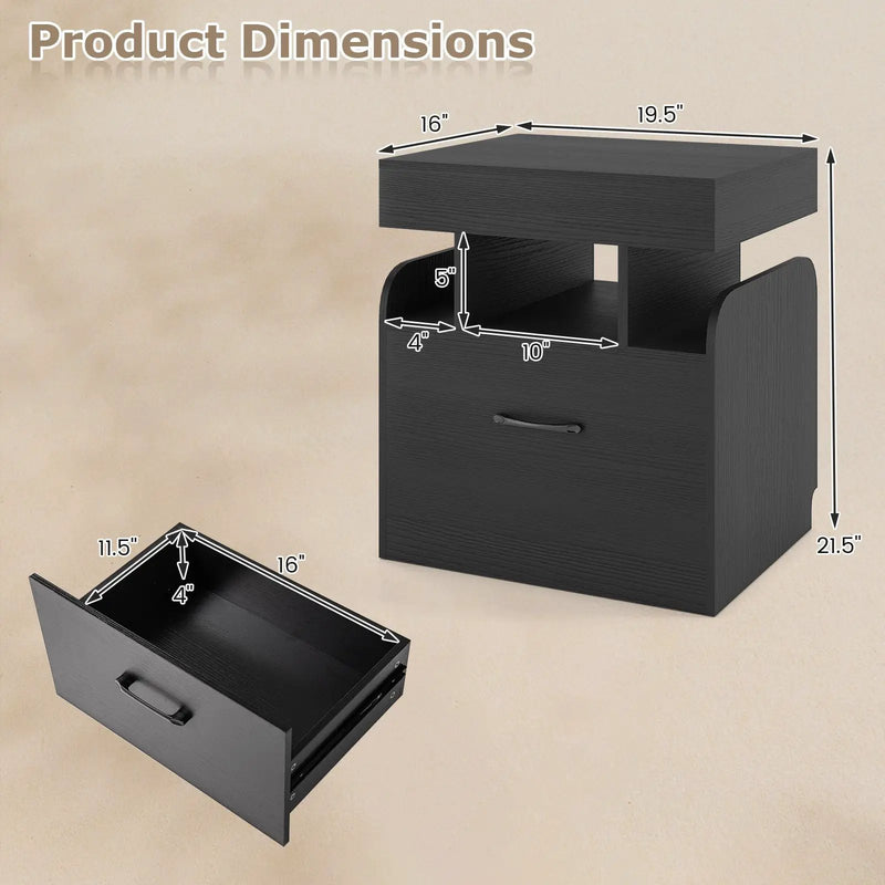 Nightstand with Charging Station Modern Bedside Table for Living Room Bedroom Office by DirectDeals