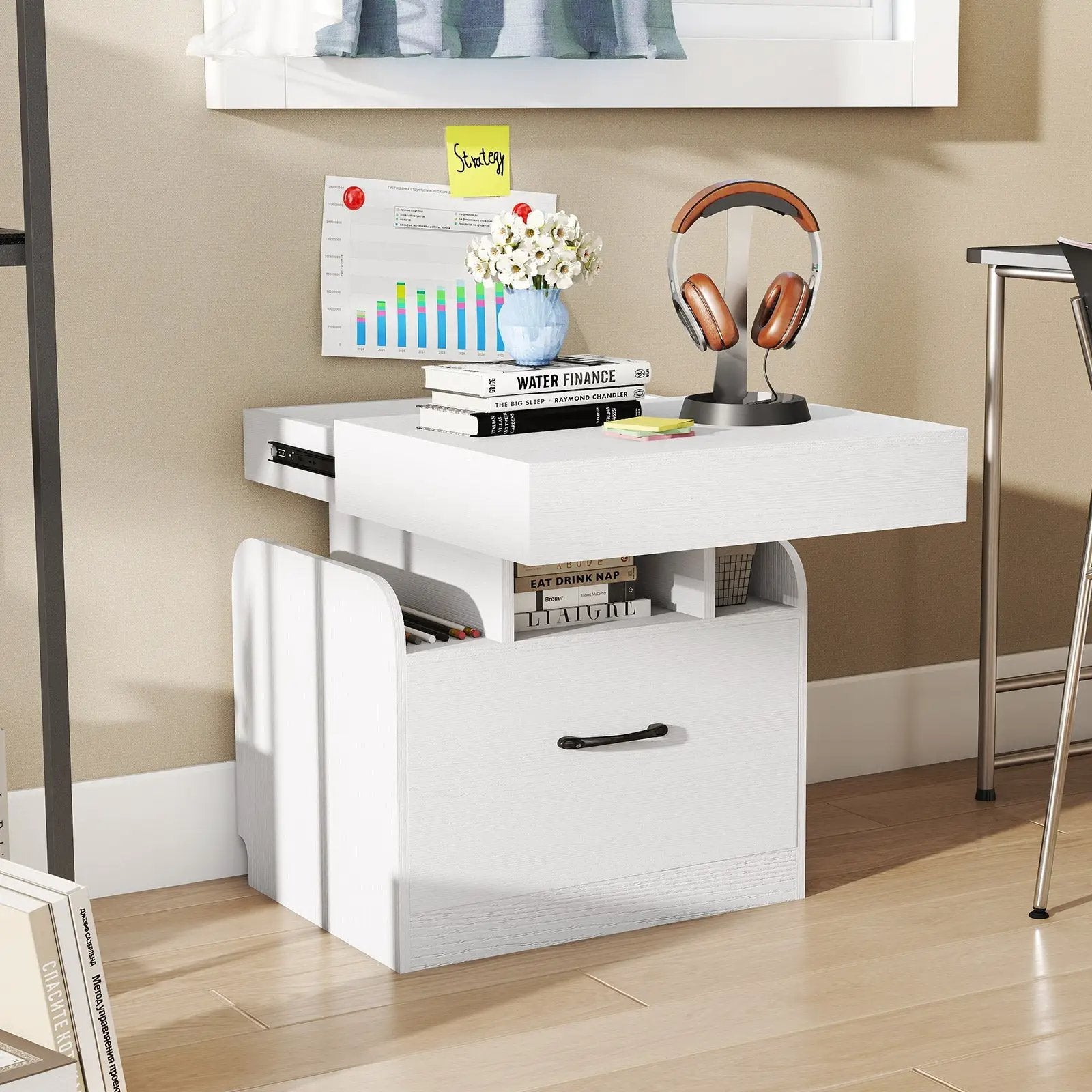 Nightstand with Charging Station Modern Bedside Table for Living Room Bedroom Office by DirectDeals