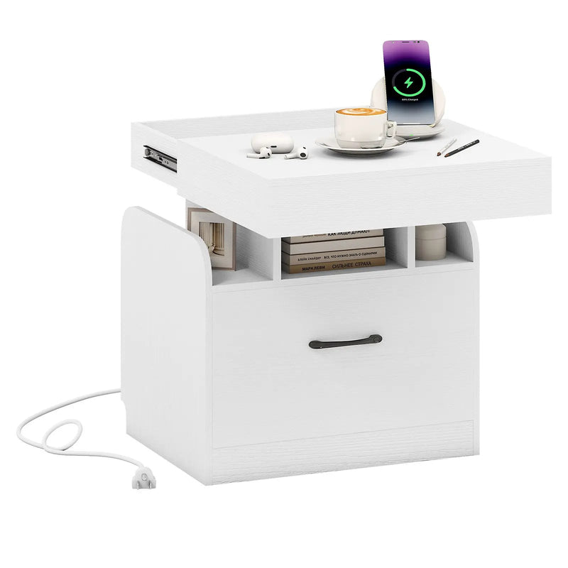 Nightstand with Charging Station Modern Bedside Table for Living Room Bedroom Office by DirectDeals