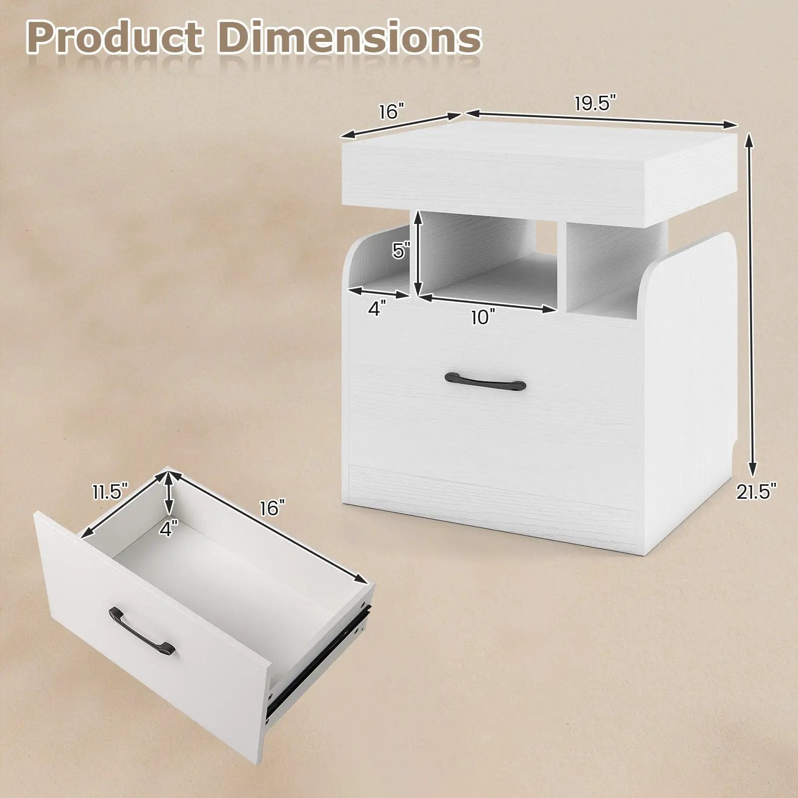 Nightstand with Charging Station Modern Bedside Table for Living Room Bedroom Office by DirectDeals